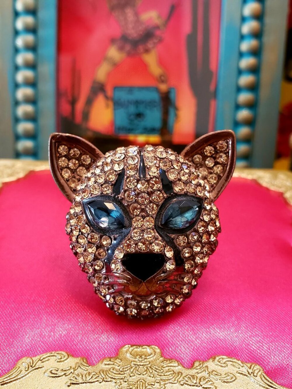 Vintage Betsey Johnson Jungle Fever Cougar Panther Leopard Cat Rhinestone Ring 8 - Picture 2 of 11